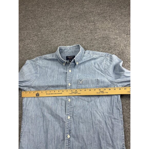 American Eagle Shirt Mens Large Blue Chambray Button Down Athletic Fit - Picture 3 of 7